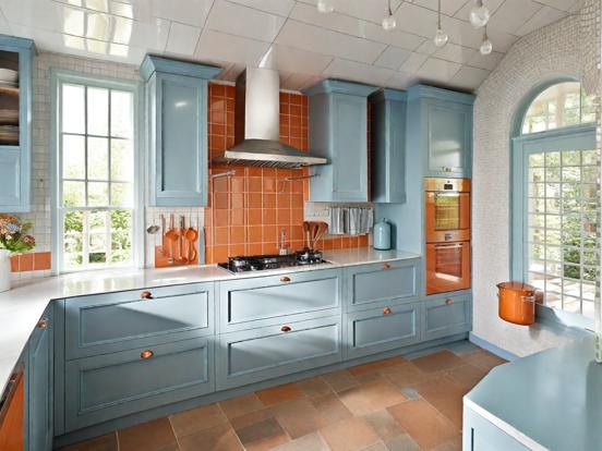 Blue orange kitchen mansion