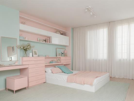 Bright pink girly room with desk