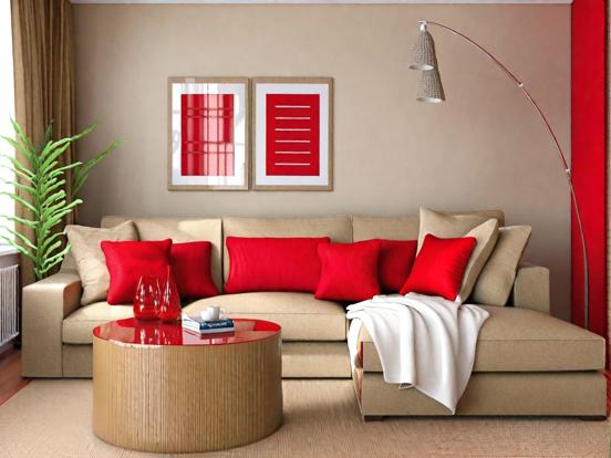 Red beige living room design