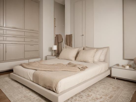 Beige bedroom with white stand