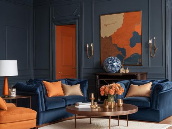 Bright teal orange living room