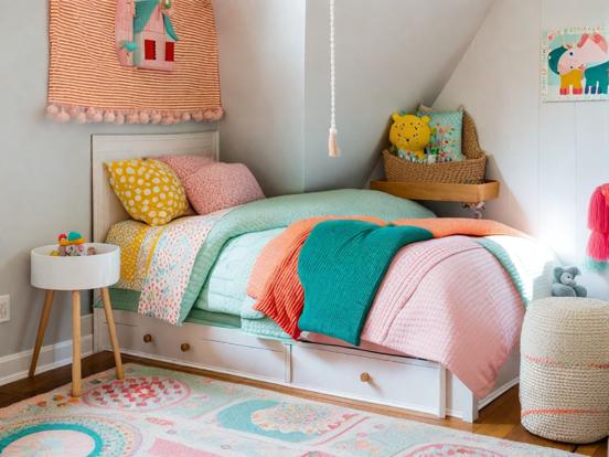 Colorful child's bed closeup