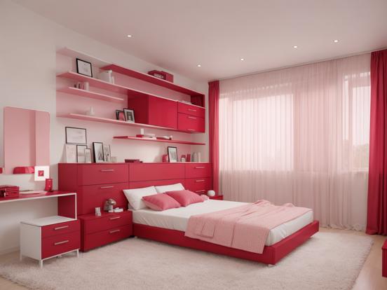 Bright pink red girly bedroom