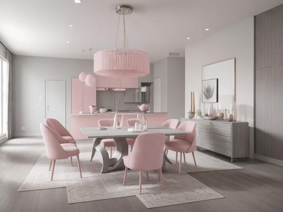 Warm pink pastel dining room