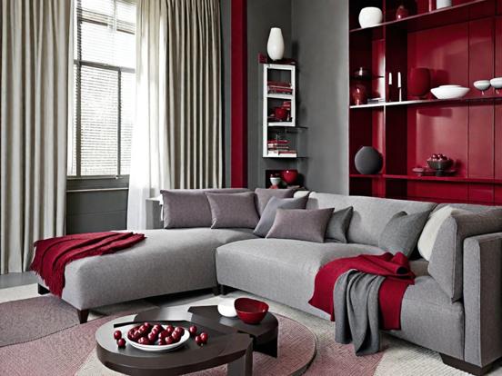 Red gray living room decor