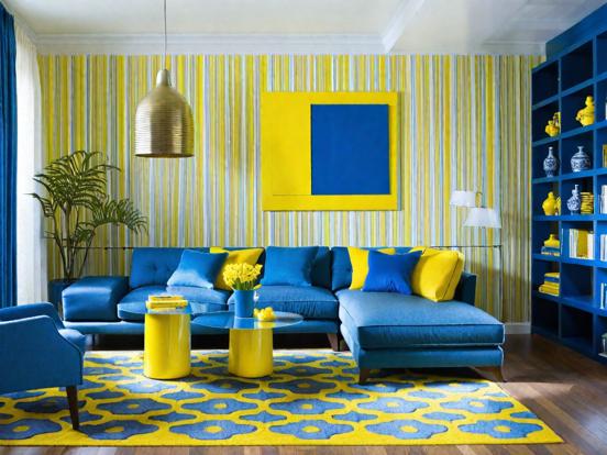 Bright blue yellow living room