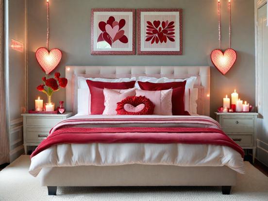 Red white bed heart pillow