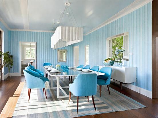 Blue white dining room closeup