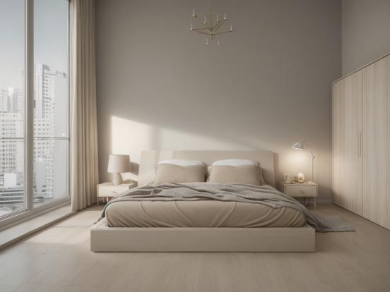 grey and beige bedroom