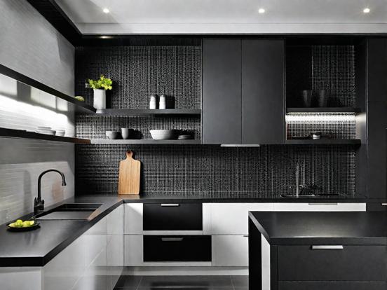 Black white luxury kitchen closeup