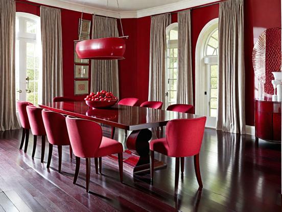 Red dining room with bold decor