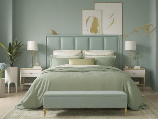 Serene teal gold bedroom