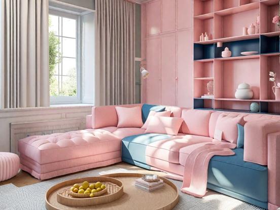 Pink blue pastel living room