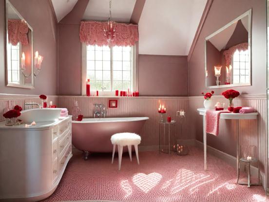 Pink bathroom with pink tub