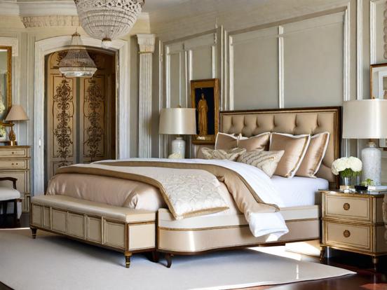 Gold beige luxury bedroom decor