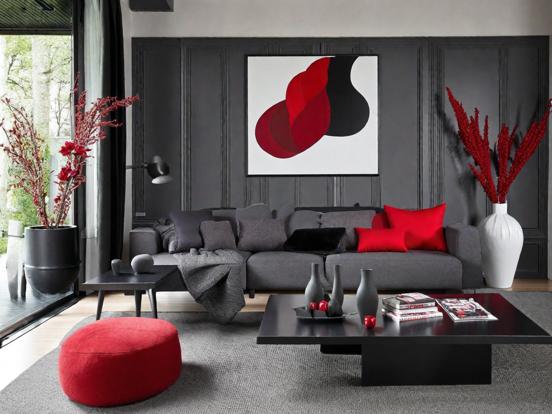 Red black living room closeup