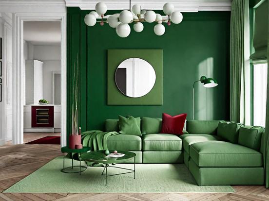 Bright green living room