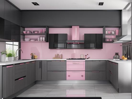 Pink gray kitchen closeup