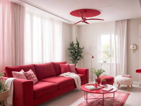 Bright red couch pink room