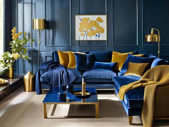 blue and gold living room ideas