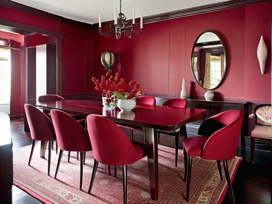 Red dining room wooden table