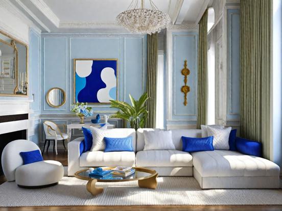 Blue white living room closeup