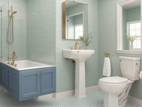 Blue bathroom vanity setup