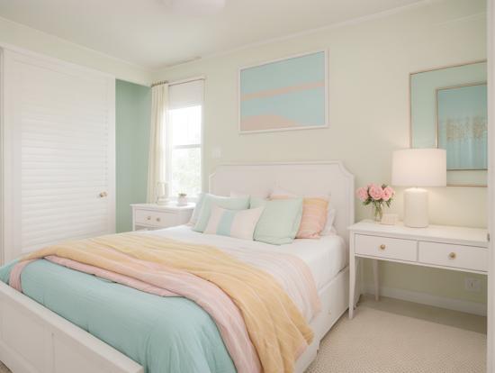 Cozy bed pastel blanket dresser