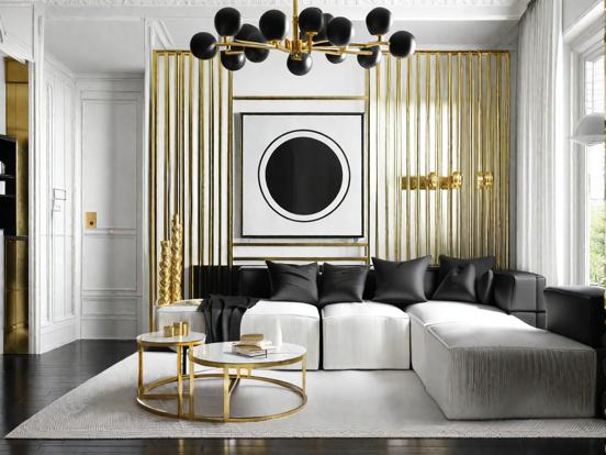 Gold black luxe living room