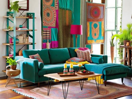 Bright colorful living room decor