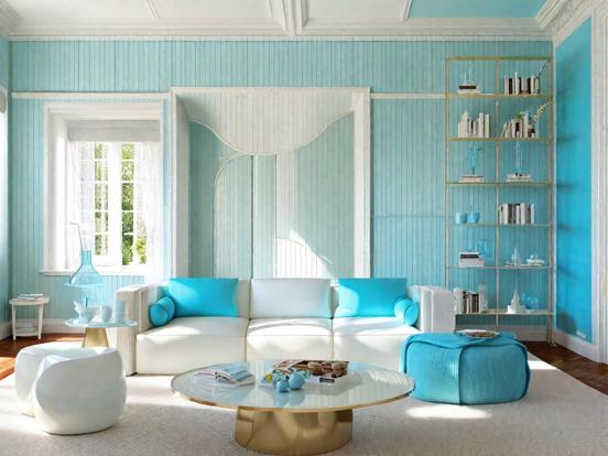 Blue candy land style living room