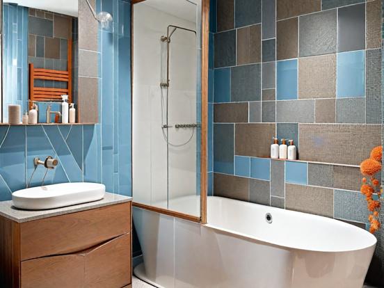 blue and orange bathroom