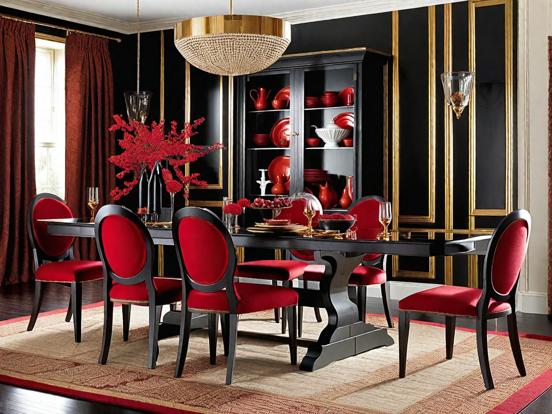 Closeup dining table red black