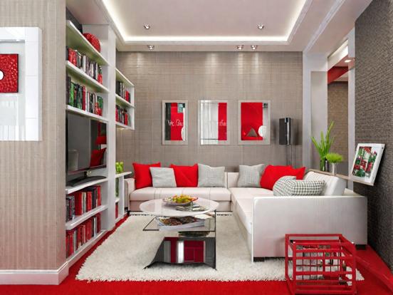 Bright living room red white