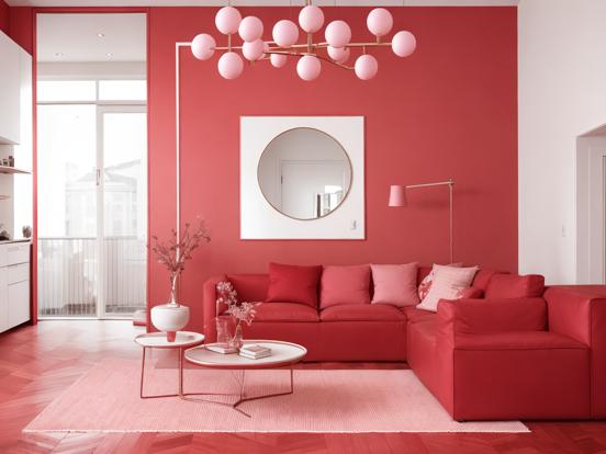 Red couch pink living room