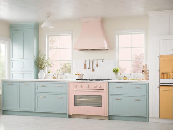 Kitchen with pink stove