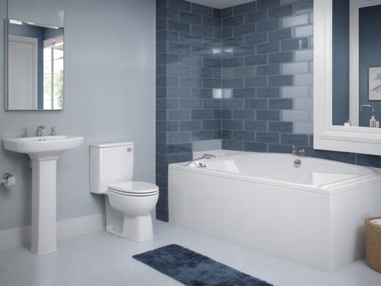 Blue white tiled bathroom