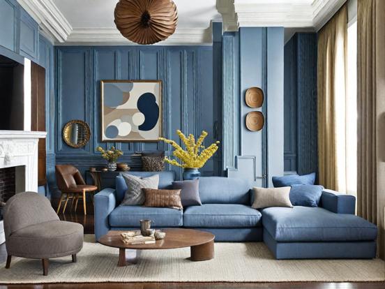 Blue living room trendy decor