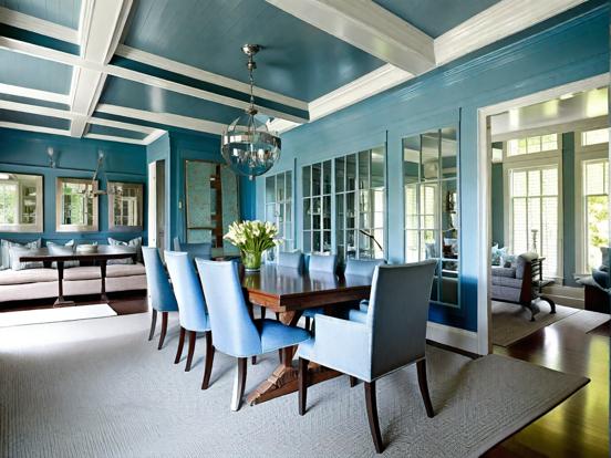 Blue dining room table chairs