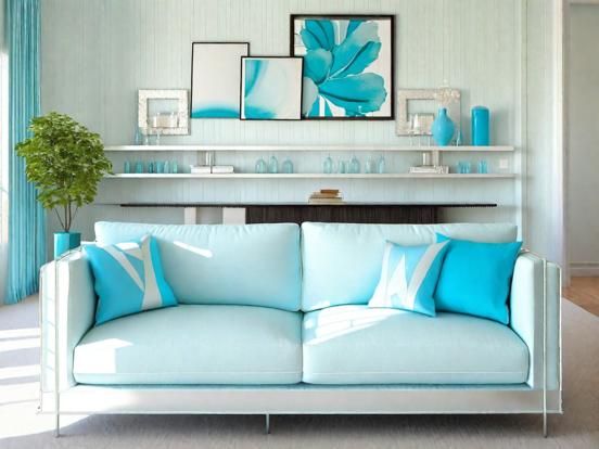 Teal couch blue room decor