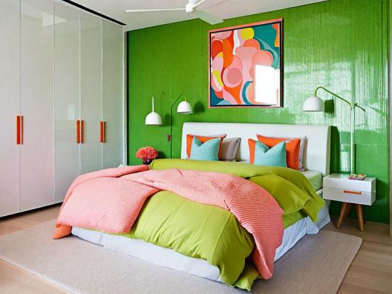 Bright green pink bedroom