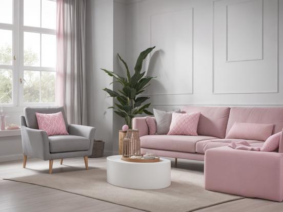 pink and grey living room