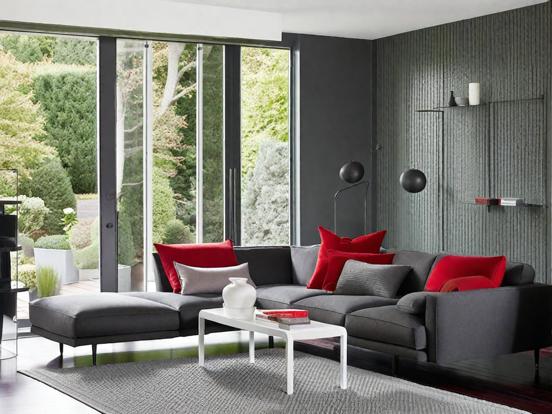 Modern red black grey living room