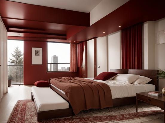 Red accented bedroom decor