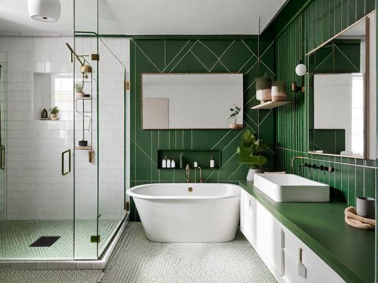 Modern green gold bathroom closeup