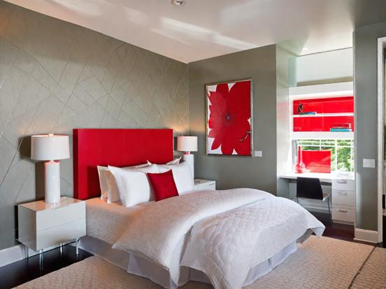 Red white bedroom bold design