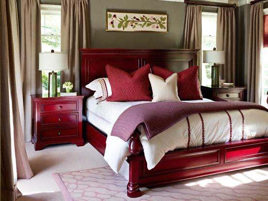 Cozy red white bed serene room