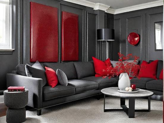 Red black living room couch