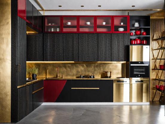 Luxury red black gold kitchen