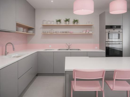 Two pink chairs modern kitchen